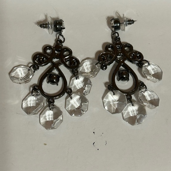 Antique diamond, and silver white crystal earrings - Picture 3 of 3
